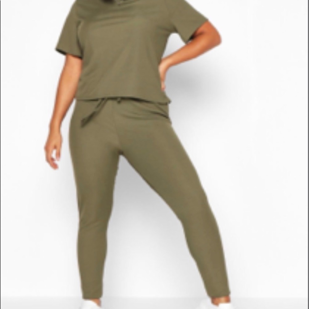 Boohoo Ribbed Olive Green Co-ord